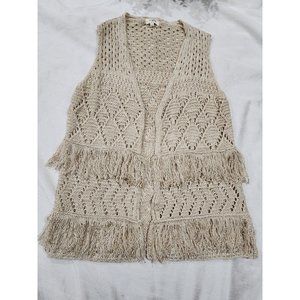 Umgee Shaggy Fringe Open Front Vest Women's Size S/M Knit Sweater Cardigan